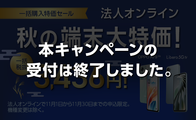 法人オンライン秋の端末大特価！ 一括購入特価セール スマホ用画像